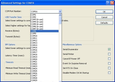 COM Port - Advanced Tab